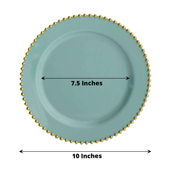 Turquoise decorative plate with gold beaded edge, 7.5 inches and 10 inches diameter.