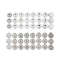 Silver and crystal embellishments arranged in a decorative pattern