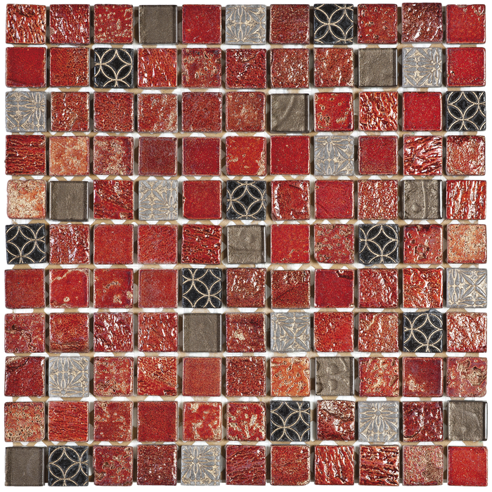 1X1 Red/Gray Glass Mix Marble Mosaic