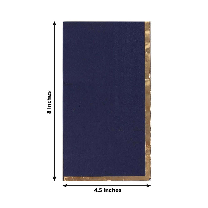 Navy blue paper with gold foil edges, dimensions 4.5 x 8 inches.