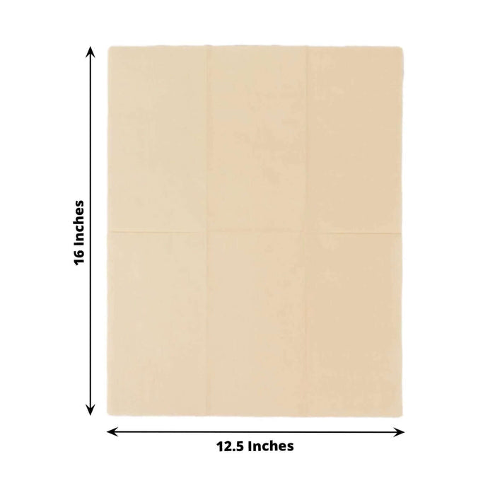 Beige rectangular fabric organizer with measurements 12.5 x 16 inches.