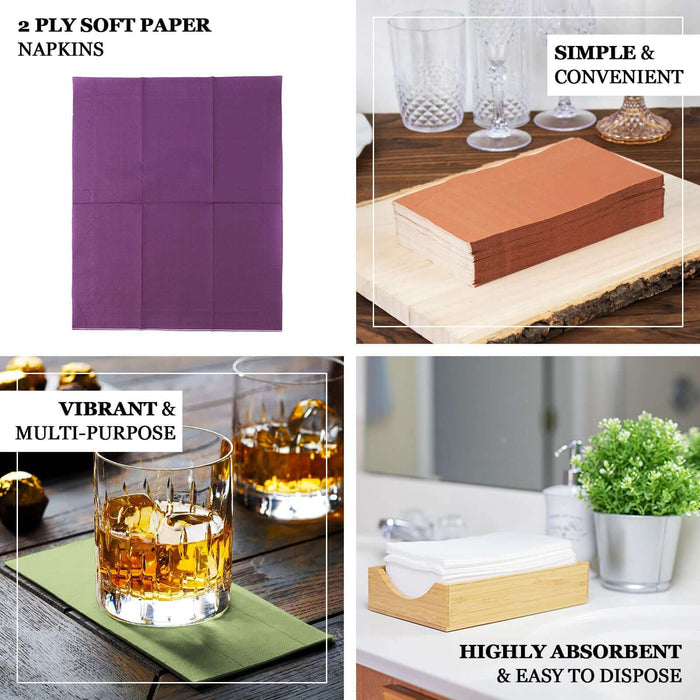 2-ply soft paper napkins in purple, showcasing vibrant color and convenience.