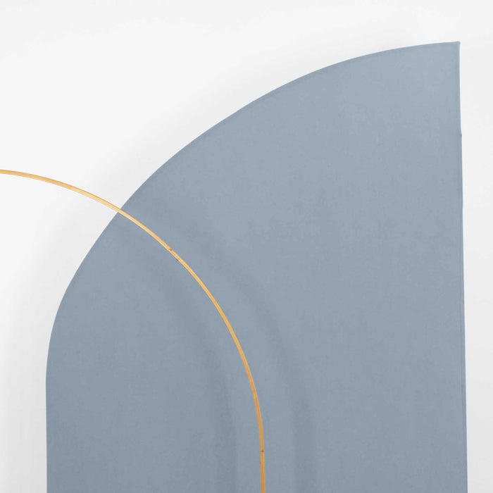 Curved blue backdrop with golden arch detail