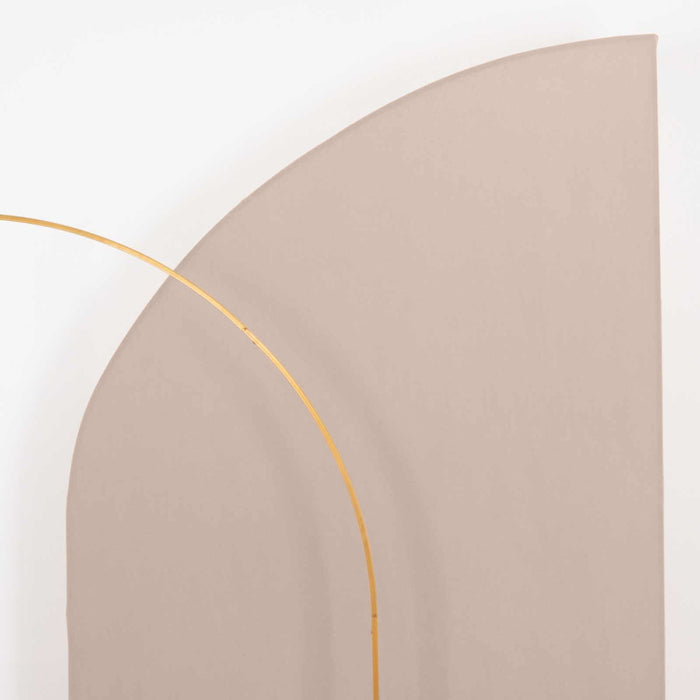 Stylish beige backdrop with a curved gold frame accent