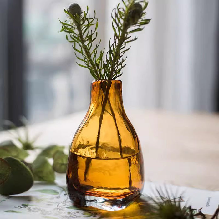 Amber Hand-Blown Glass Decorative Bottle