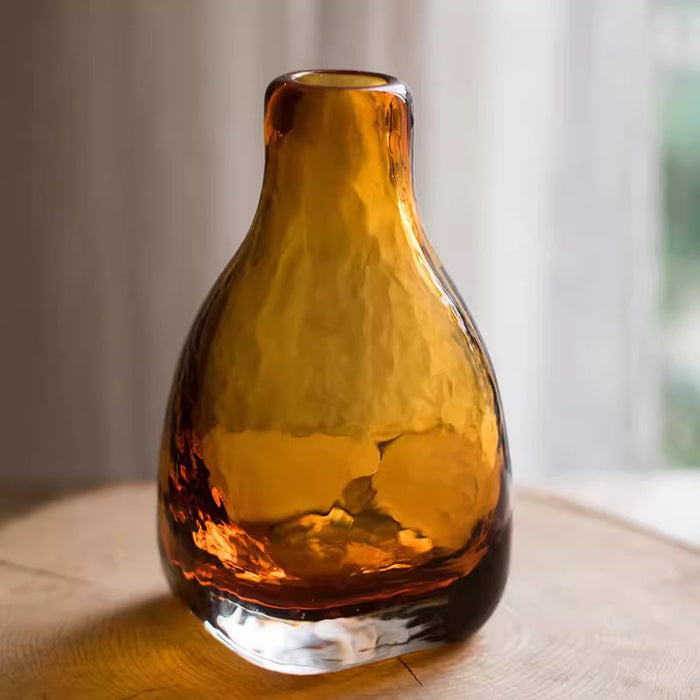 Amber Hand-Blown Glass Decorative Bottle