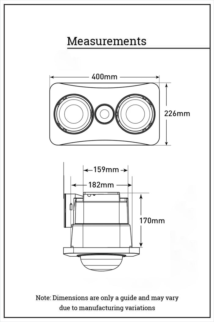 Measurements of the Ardene Duo 3-in-1 Bathroom Heater with Exhaust Fan and Light