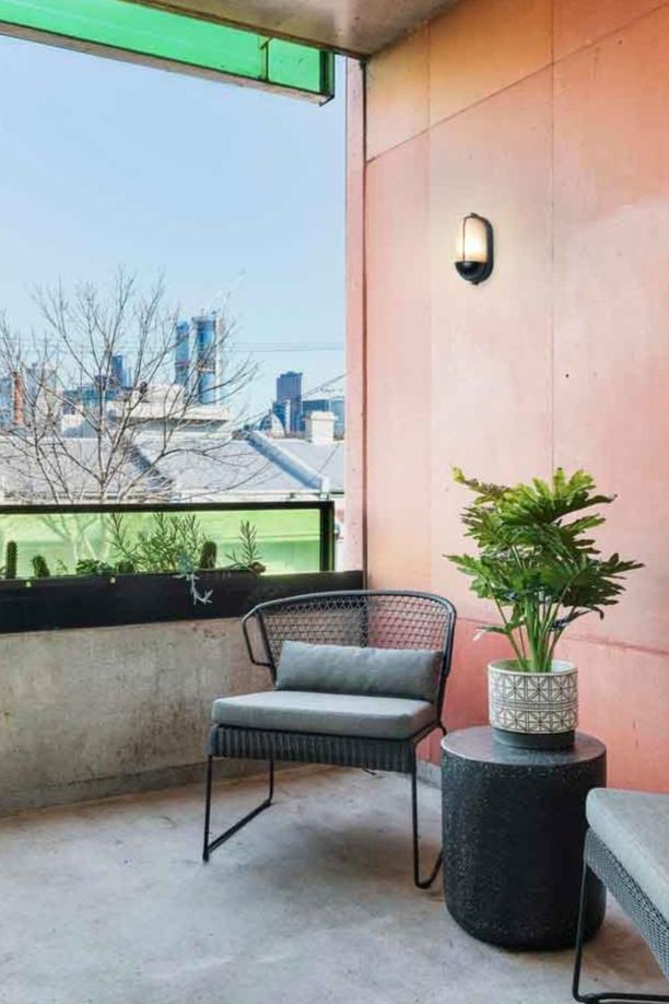 Arlie Oval Caged Eyelid Bunker Lights on balcony