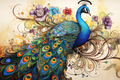 Artsy Watercolor Peacock And Flowers  Paint by Numbers Kit