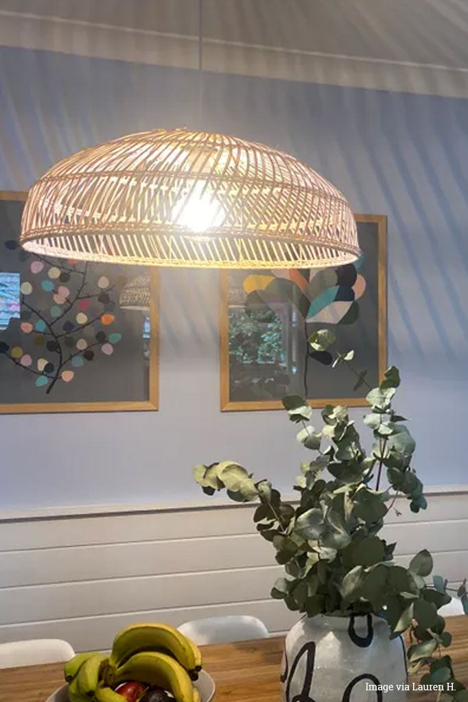 Large rattan pendant in a customers dining room.