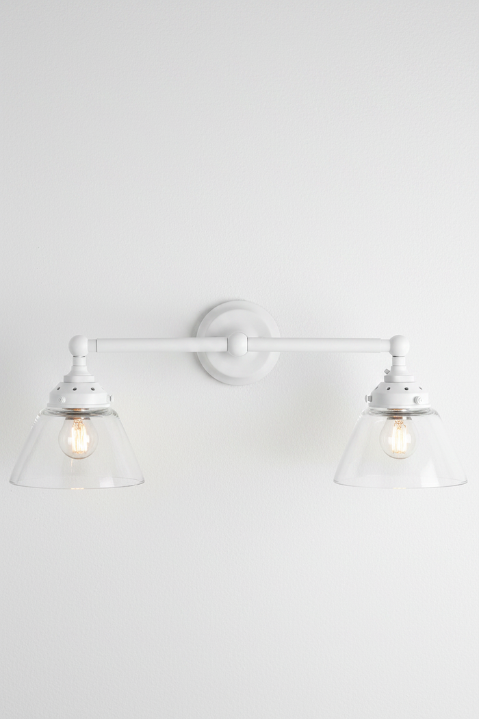 Belmont Glass Double Swivel Wall Light in white with clear shades