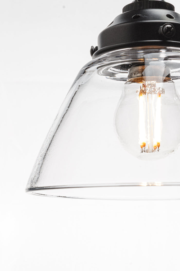 close up of Belmont Glass Pendant Light with black cord
