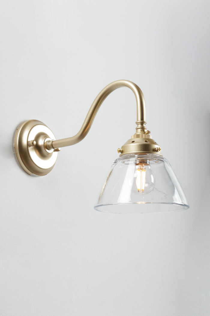 Belmont robust Glass on gold  Gooseneck Wall Light clear