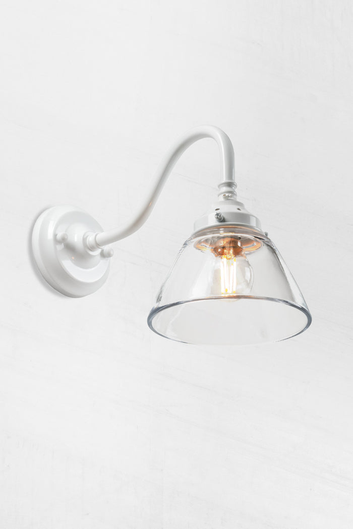 Belmont Glass on white Gooseneck Wall Light