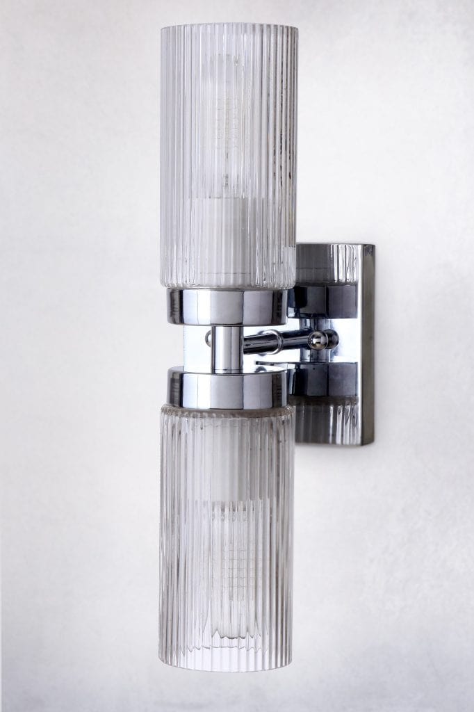Berclair Ribbed Glass Vanity Wall Light chrome 2 light