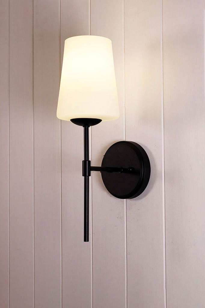 Glass wall light in black finish