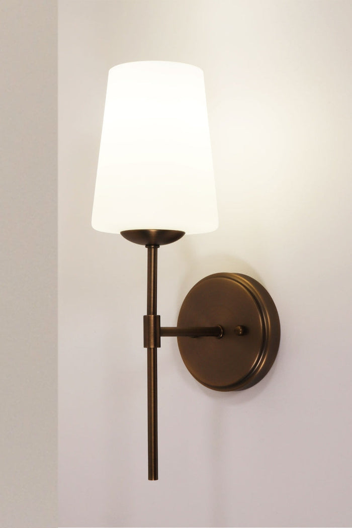 Bronze wall light with white shade