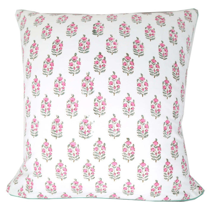Blossom Block-Printed Cotton Pillow Cover by Sweetgrass Home — 20″ × 20″