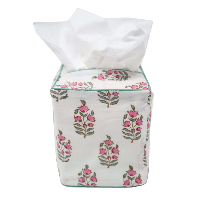 Blossom Block-Printed Cotton Tissue Box Cover by Sweetgrass Home