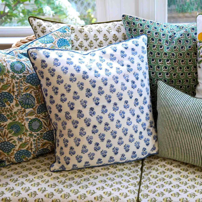 Bluebell Block-Printed Cotton Pillow Cover by Sweetgrass Home