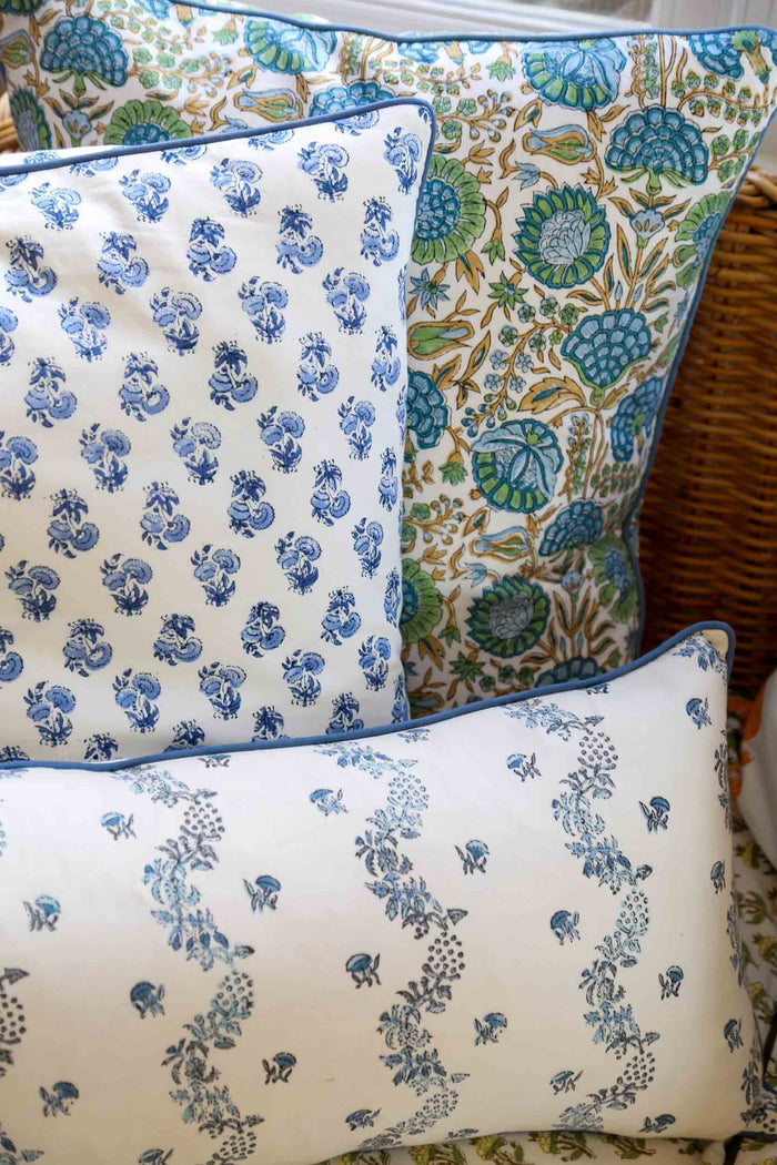 Bluebell Block-Printed Cotton Pillow Cover by Sweetgrass Home