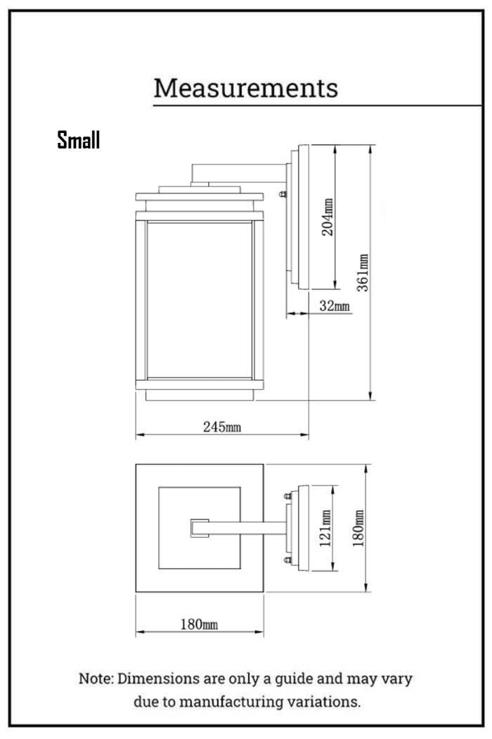 Dimension illustration small wall light