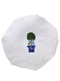 Boxwood Topiary Embroidered Waffle-Weave Shower Cap — waffle-weave shell and embroidered detail