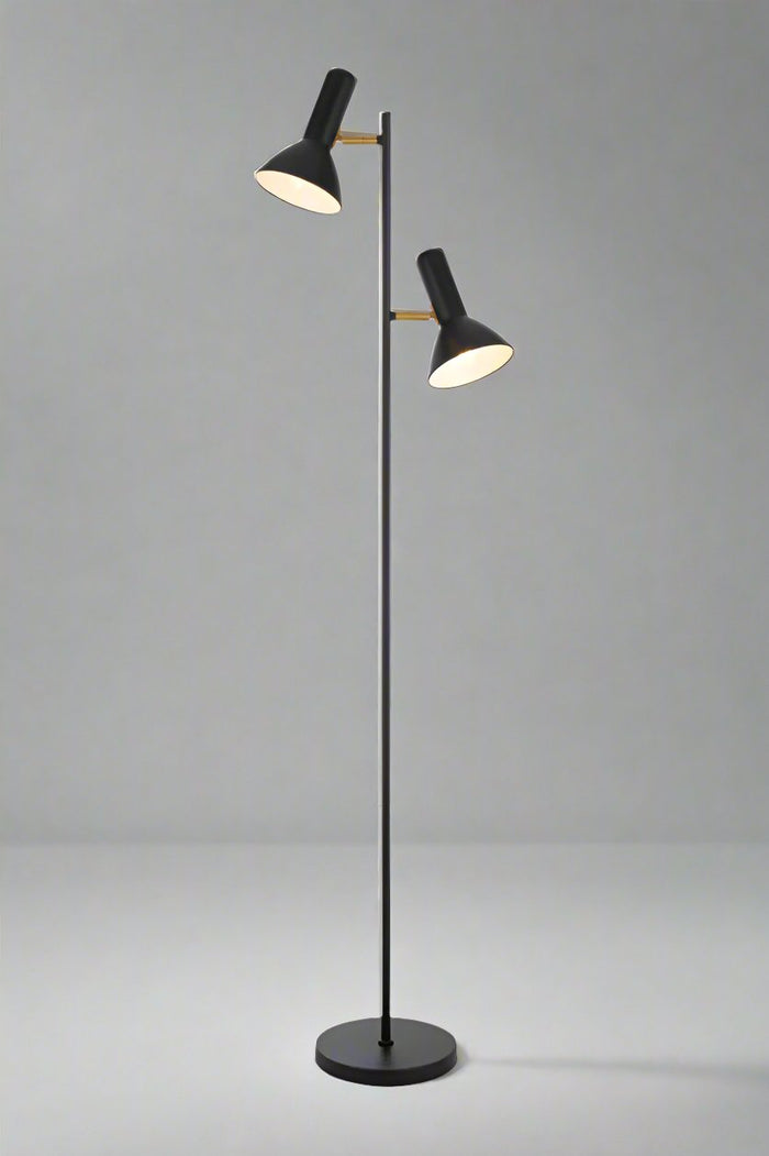 Black and brass twin floor lamp.