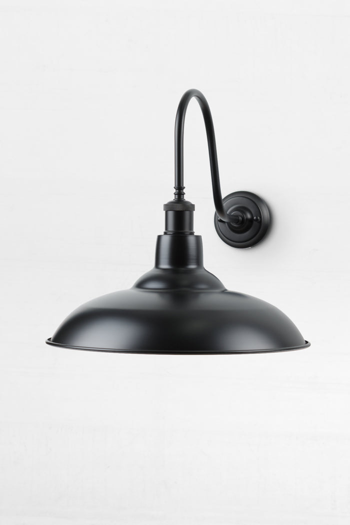 Gooseneck outdoor wall light with black shade