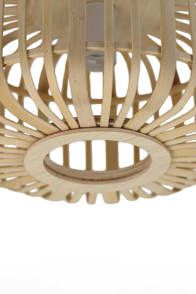 Low side view of the Cape Bamboo Ceiling Light with a natural finish.