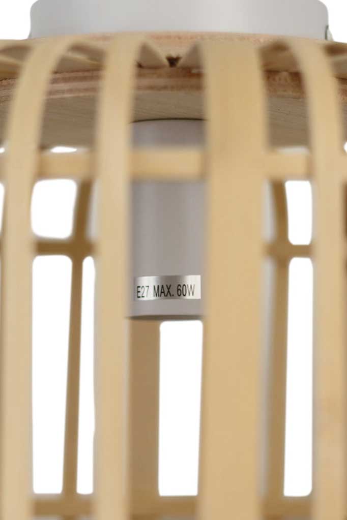 Close up of the batten holder of Cape Bamboo Ceiling Light with a natural finish.