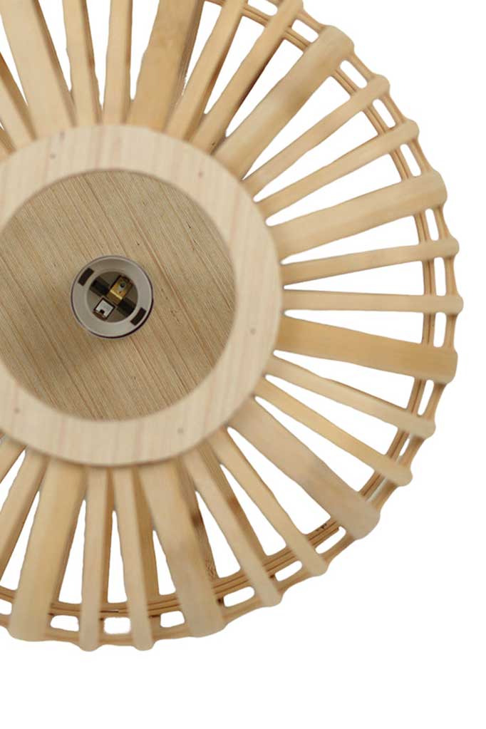 Below view of the Cape Bamboo Ceiling Light with a natural finish.