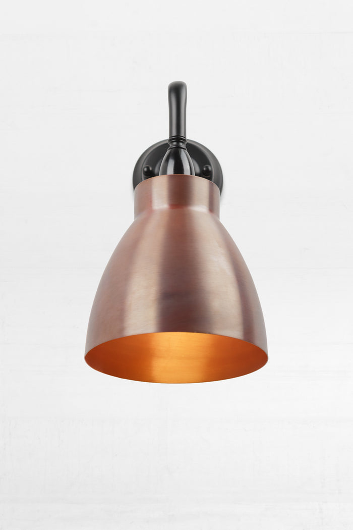 Cellar Exterior 90⁰  Wall Light with copper shade and LED light bulb