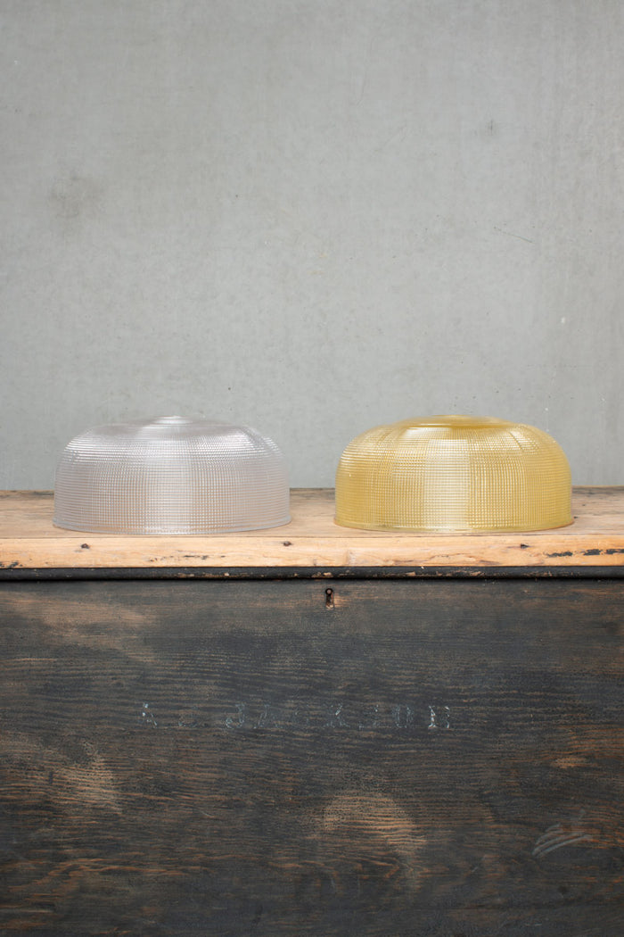 Large chapman shade in clear and amber side by side.