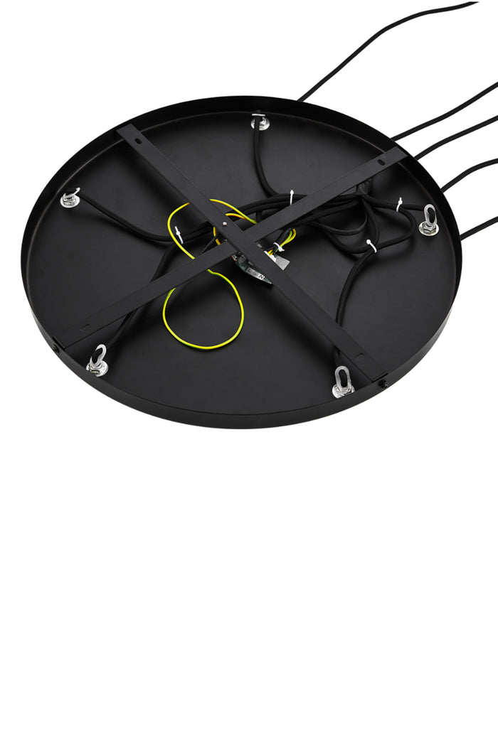Black 5 cord ceiling rose face down on a white background.