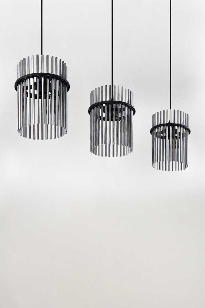 Close up of the three shades of the Chrysler Multi Light Pendant.