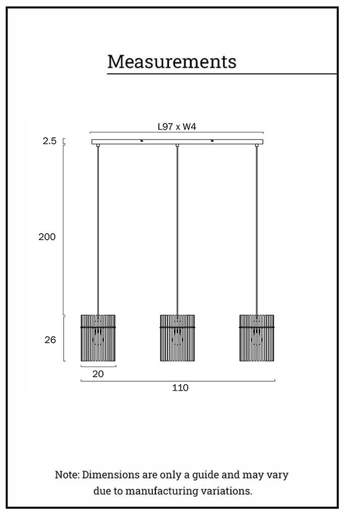 Dimension illustration of the Chrysler Multi Light Pendant.