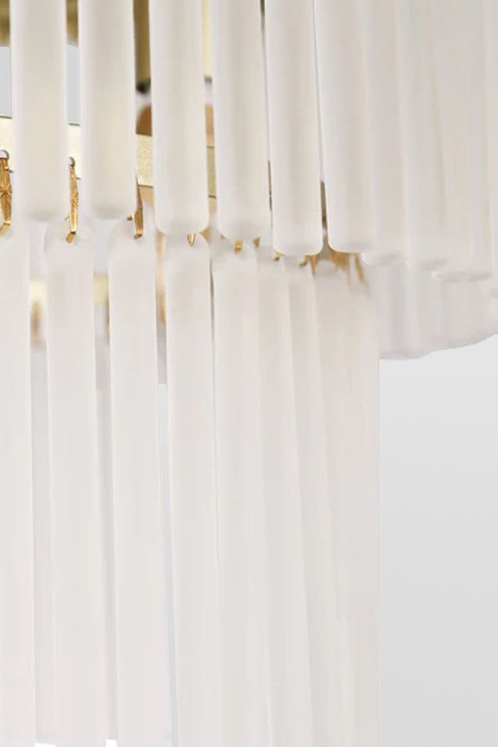 Close up of the frosted glass steams of the ceiling light.