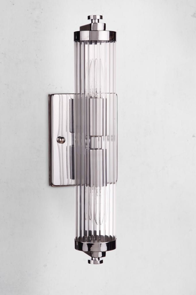 Art deco wall light with clear glass and a steel chrome finished bracket.
