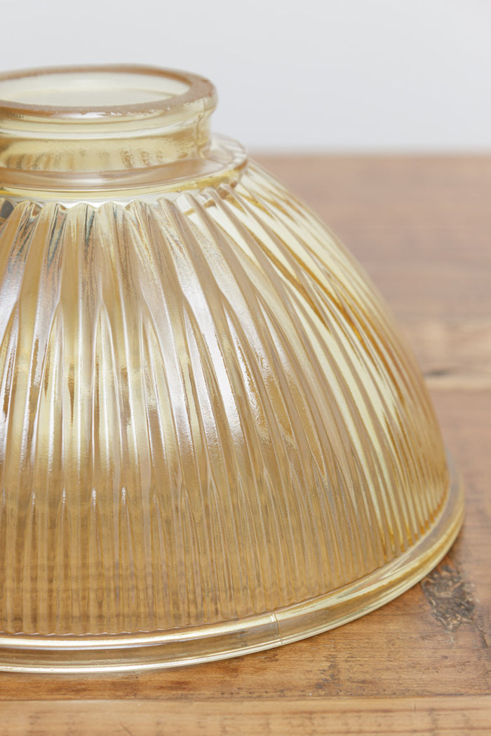 Close up of the amber ribbed glass shade.