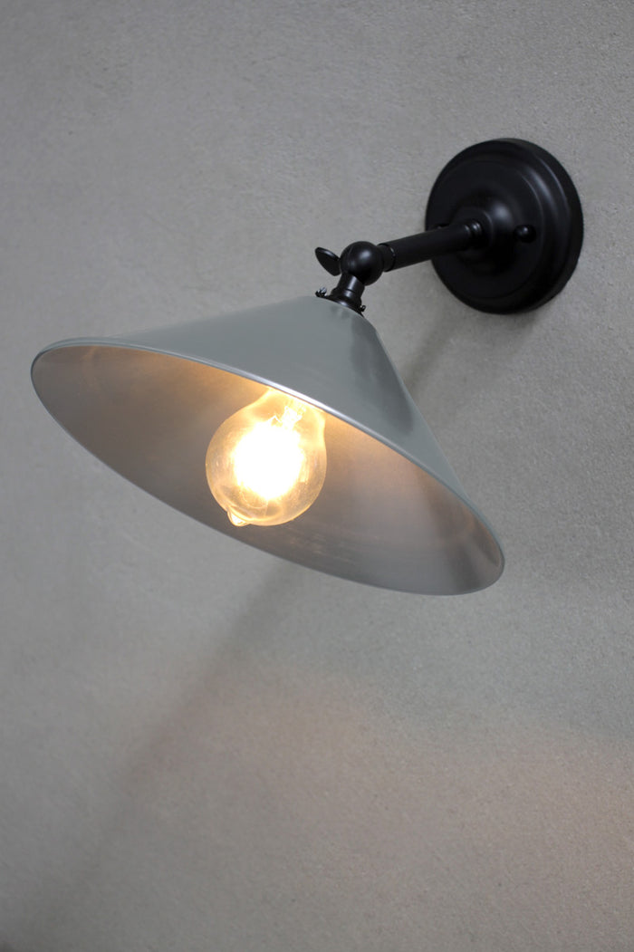 Small Vintage steel cone wall light with black arm