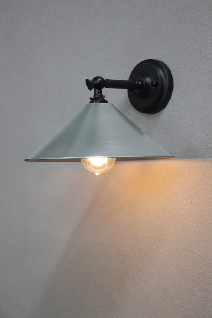 Small Vintage steel cone wall light with black arm