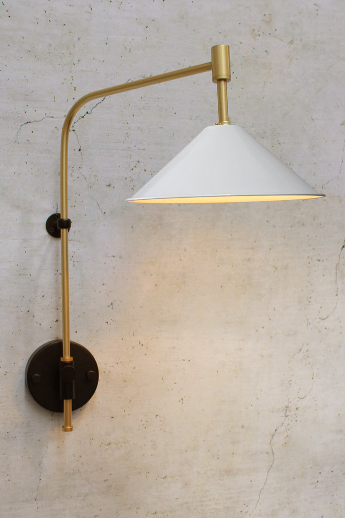 gold arm with white shade