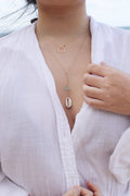 Cowrie Shell & Sea Foam Glass Necklace in Gold