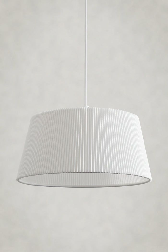 Large white Pleat Penant light on white plain cord.