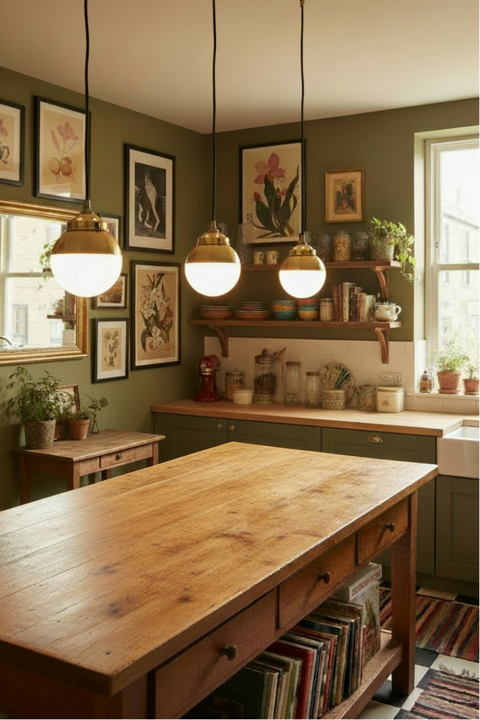 3 pendant lights over kitchen island bench