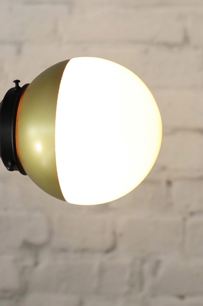 Crown Sphere Light with a black gallery and a gold and opal shade