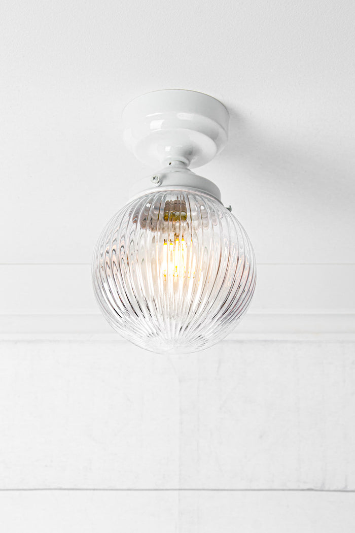 clear reeded glass ball batten light with white metalware