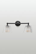 Black Davis Glass Double Swivel Arm Wall Light with two adjustable clear fluted glass shades