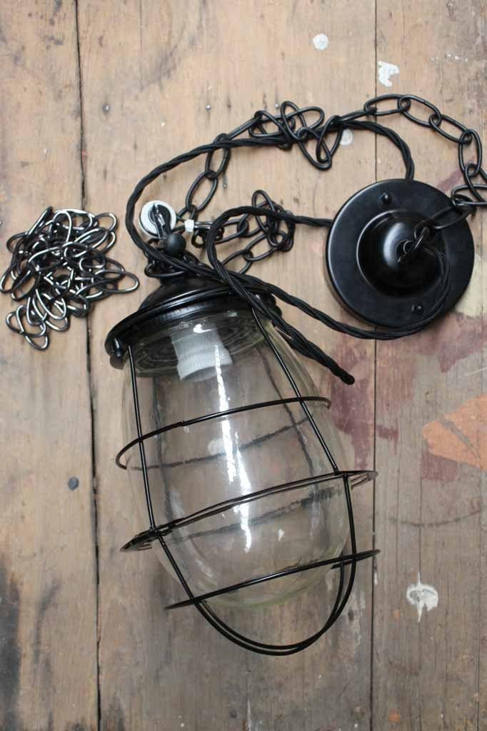 Engine Room Hanging Light. Drop shape glass pendant light with chain. Tear drop glass pendant light